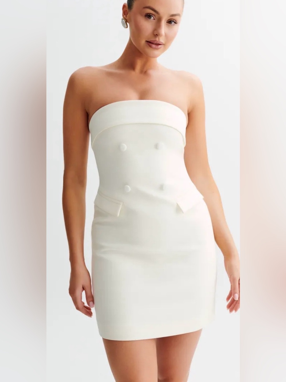 NEW Meshki Abbie Strapless Suiting Mini Dress - Ivory  XS